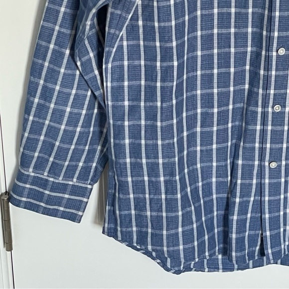 J. McLaughlin Trim Fit Linen Cotton blend button down Shirt blue 35480 - Picture 3 of 12